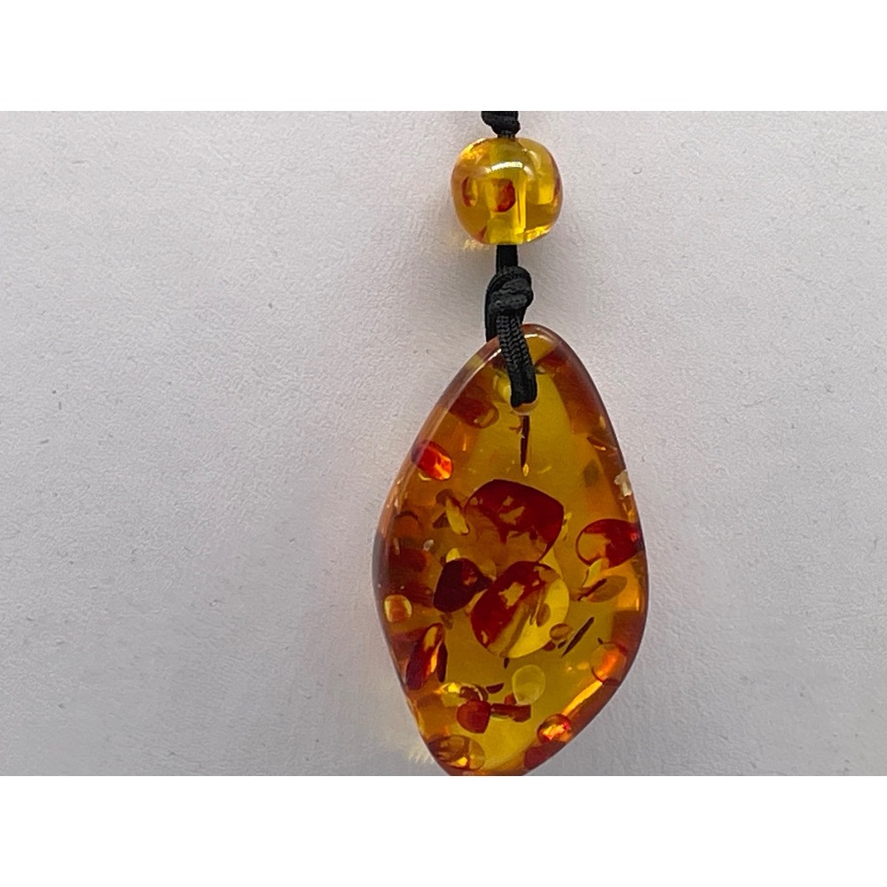 Teardrop Amber Pendant Necklace Adjustable Cord Gold Tone Heart Charm‎ - Picture 3 of 7